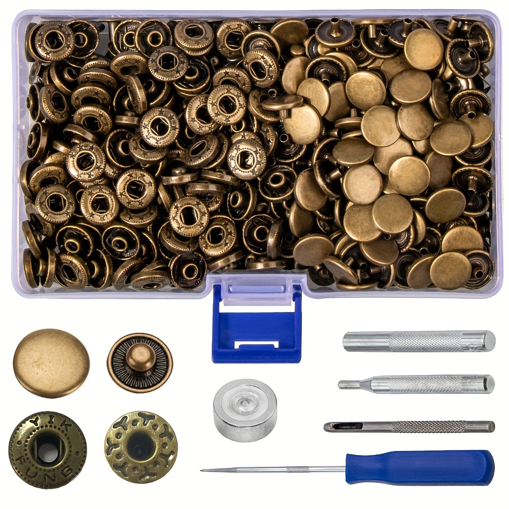 

Bronze Metal Snap Fasteners Kit - 120 12.5mm Snap Installation For Clothing And Crafts