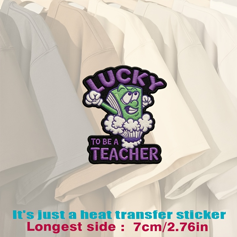 Vibrant Patch:   to   Teacher Featuring   Book Character with, Heat Transfer Stickers Are Suitable for Flat Fabrics Such  , Hats, Canvas Bags, Throw Pillows, Leather, Bed Sheets, Carpets