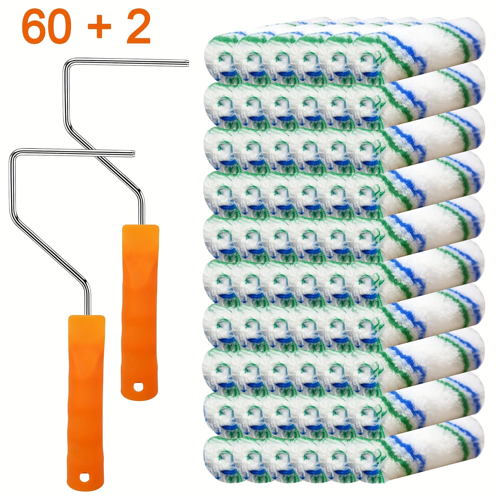 62pcs 4-inch -green Roller Core Set, 60 Cores Plus 2 Rods, Used As Roller Brushes For Factory, Construction Site, And Home Decoration Paint