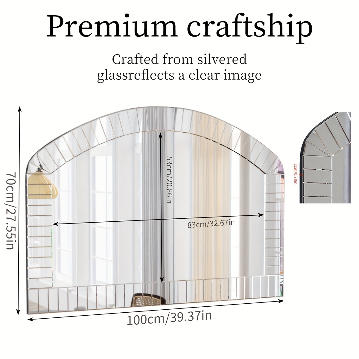 Decorative Wall Mirror: Beveled Glass Edge Wall Mounted Silvery Luxury Arched Vanity Mirror For Console Table, Bedroom, Living Room, Aesome