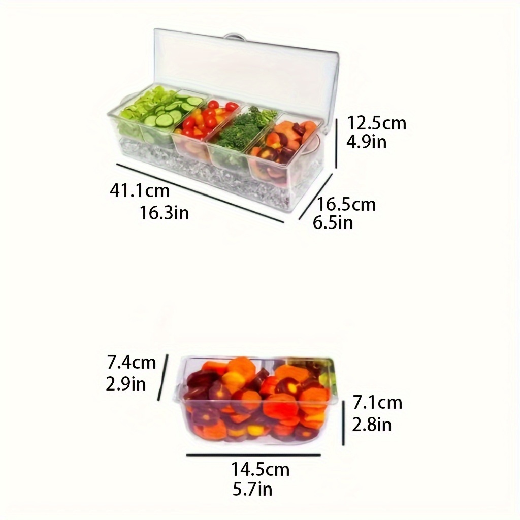 Bandeja Plástico Alimenticio Lavable Bandeja De Condimentos Enfriada Con Hielo, 5 Compartimentos Extraíbles Y 5 Tenedores, Bandeja Transparente Para Decorar Con Tapa, Cuenco Para Servir Recipiente Servir Frutas Salsas Frío
