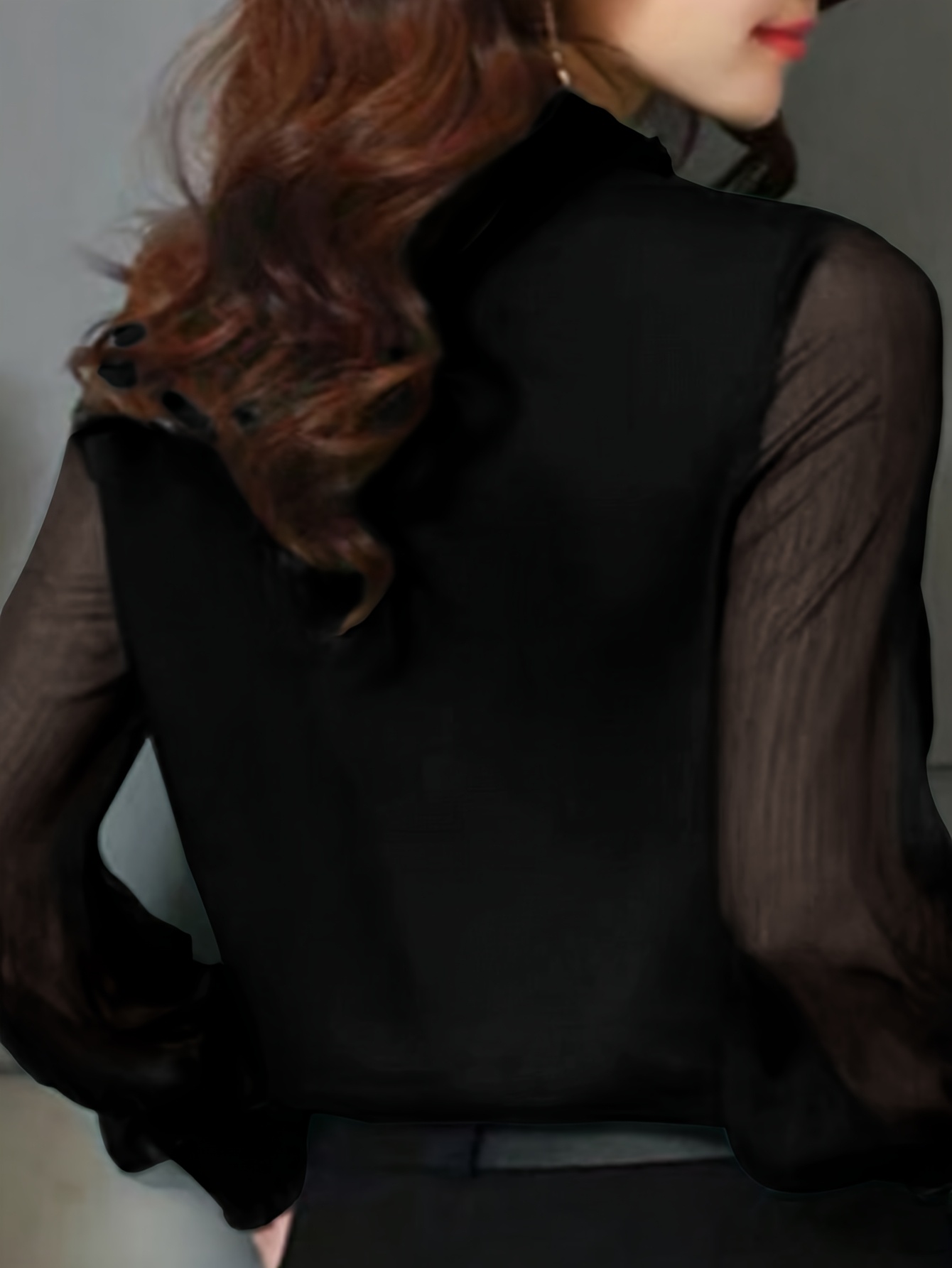 γυναικεία κομψή μπλούζα γραφείου & καθημερινής χρήσης - μακρυμάνικη με στάντ-απ γιακά, αδιαφανές επαγγελματικό πάνω μέρος για όλες τις εποχές, πλύσιμο σε πλυντήριο Στοιχεία είδους 1