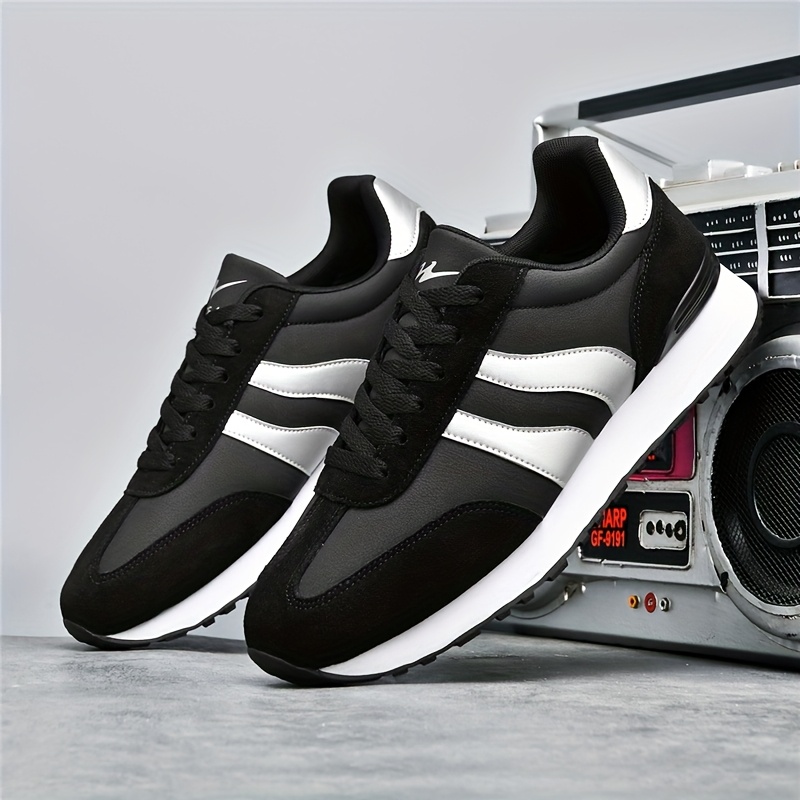 AOPLUS Men's Fashion Running Sneakers - Black & White Casual Sneakers with Rubber Sole, Lace-Up Low-Top Design for Casual Attire, Training & Outdoor Activities, Running Shoes