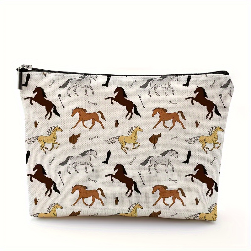 

Chic Horse Print Cosmetic Bag For Women - Spacious Makeup Organizer With Zipper, Ideal For Lipstick & Beauty Products, Perfect Gift, 6.7" X 9.9