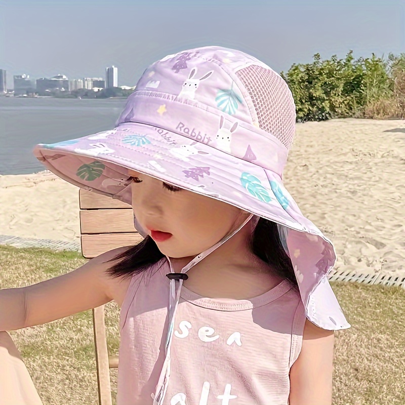 

1pc Kids Uv Protection Elastic Cartoon Print Sun Hat Unisex Large Brim Breathable Mesh Fisherman Cap, For Boys Girls