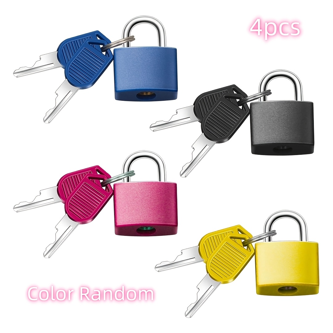 Image of 4pcs Suitcase Lock With Key, Mini Padlocks Lock With Key, Colourful Small Luggage Lock For School Bags, Travel Suitcases, Luggage, Backpacks, Lockers, Cabinets, Tool Box