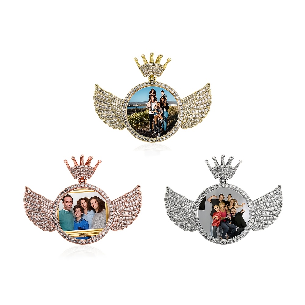 

Customized Commemorative To Commemorate The And Lover Picture Crown Round Wing Pendant Photo Necklace