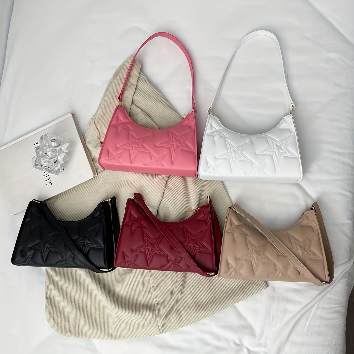 

Star Embossed Shoulder Bag, Fashion Retro Zipper Purse, Y2k Underarm Handbag For Women