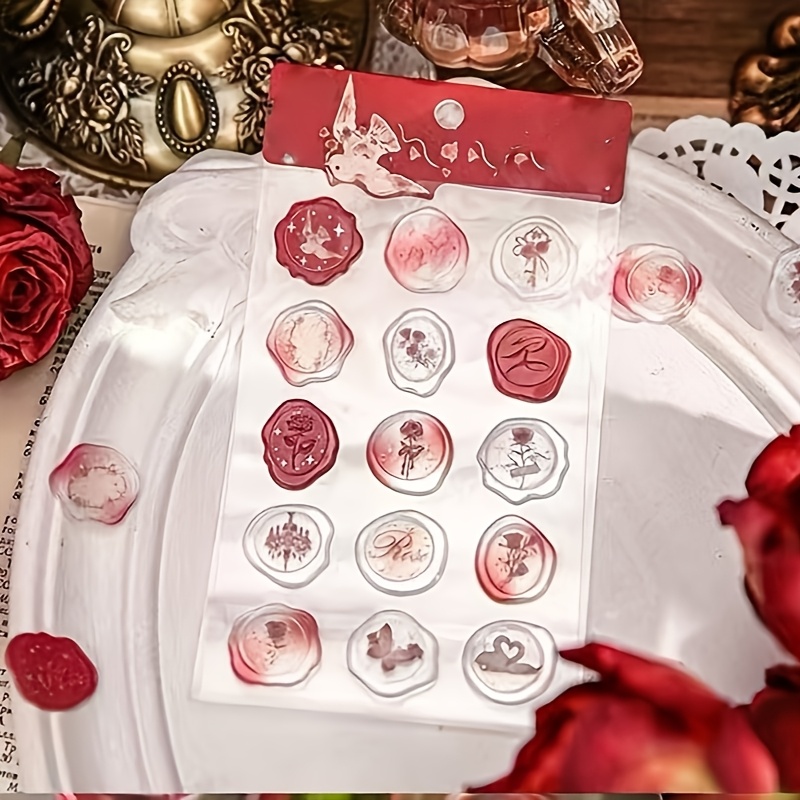 

30pcs 3d Rose Wax Seal Stickers, Transparent Peel And Seal Pvc Envelope Seals, Diy Valentine's Day Wedding Birthday Lunar New Year Decorative Stickers