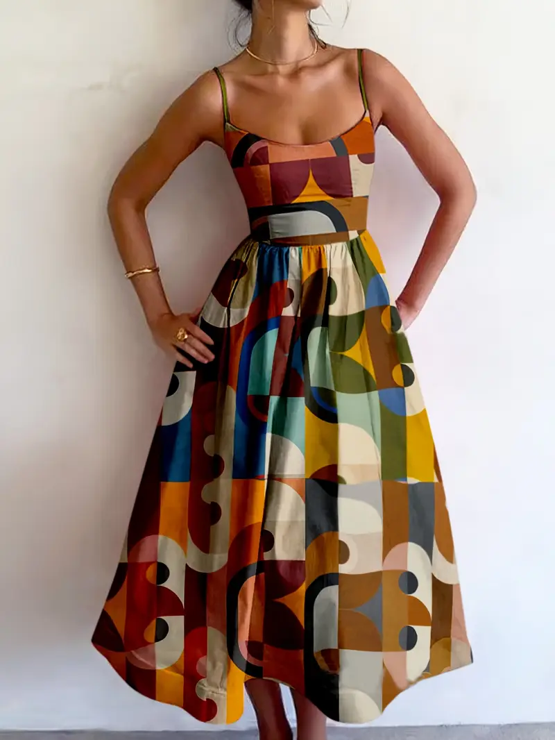 2026 colorful vintage geometric print cami dress - Temu Mexico 2026 colorful vintage geometric print cami dress - Temu Mexico