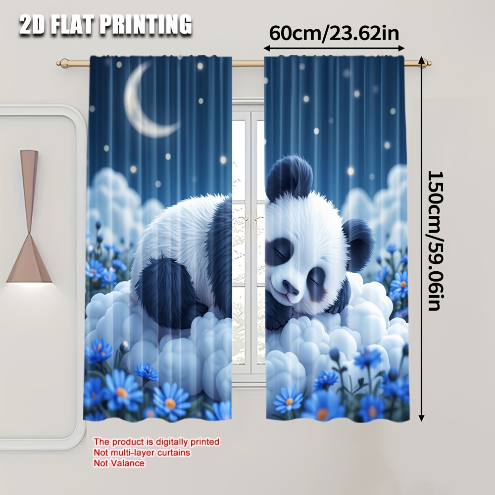 TEMU 2d Flat - 2d Flat - Set Of 2, Flat Printed Panda Party Curtains Made Of Polyester, Ideal For Spring Celebrations And Holiday Decorations,