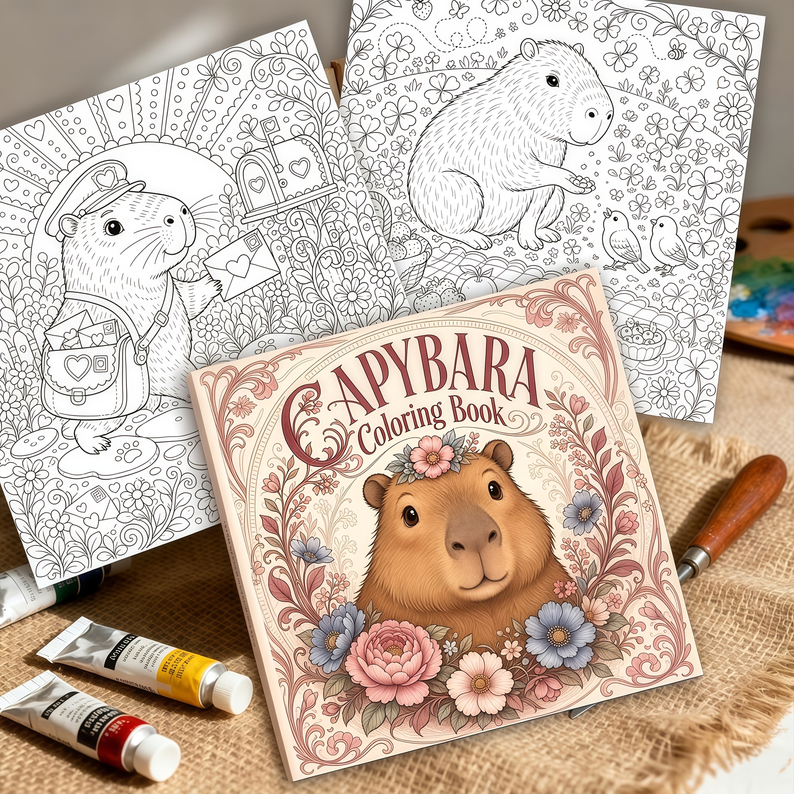 Image of 7.87 X 7.87 Inches Capybara Coloring Book, 24 Pages Thick Paper Single-sided Printing, Mandala Relaxation Adult Coloring Book, Designed For Women