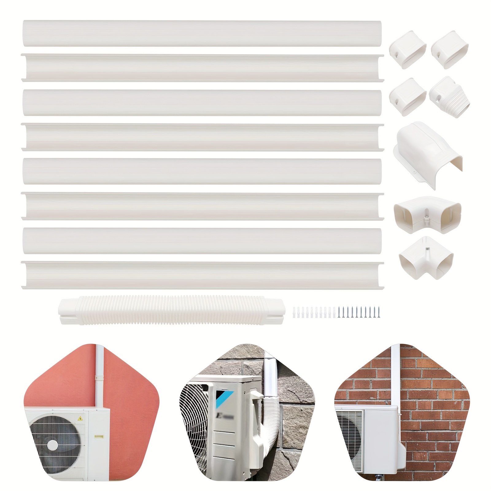 

Mini Split Set Cover Kit, 3" Decorative White Pvc Kit Provides 15 Ft Line Coverage For Ductless Mini Split Air Conditioners And Heat Pumps