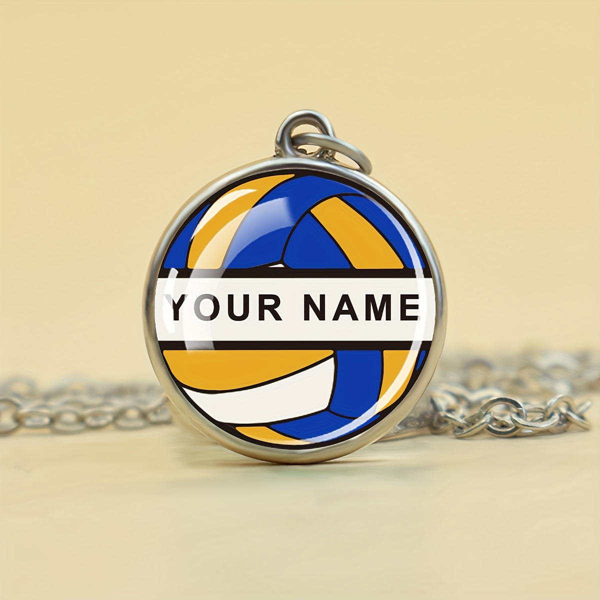TEMU 1pc Custom Name Volleyball Necklace Personalized Customized Text Multicolor Double Sided Glass Ball Pendant Chains Necklace Sports Style Jewelry