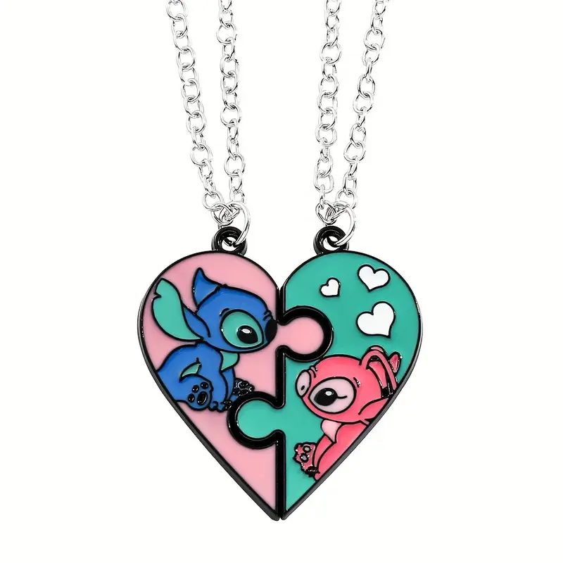 1 par de collares con pendientes de rompecabezas de de para mujeres - lindo joyería de aleación de con dibujos animados, rosa y , regalo para , fiestas y uso casual detalles 0