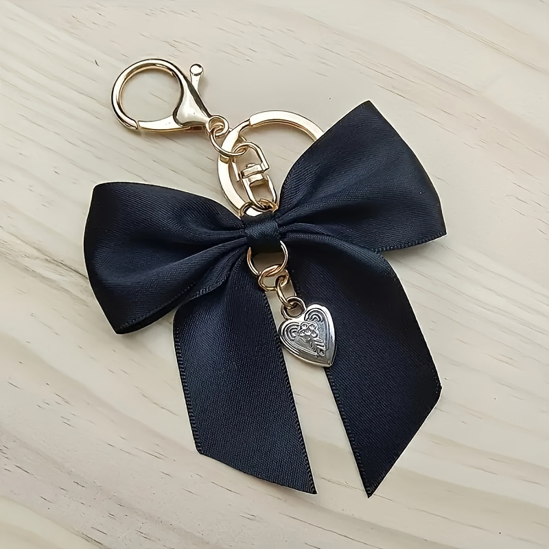chic ribbon bow keychain heart charm cute metal bag pendant