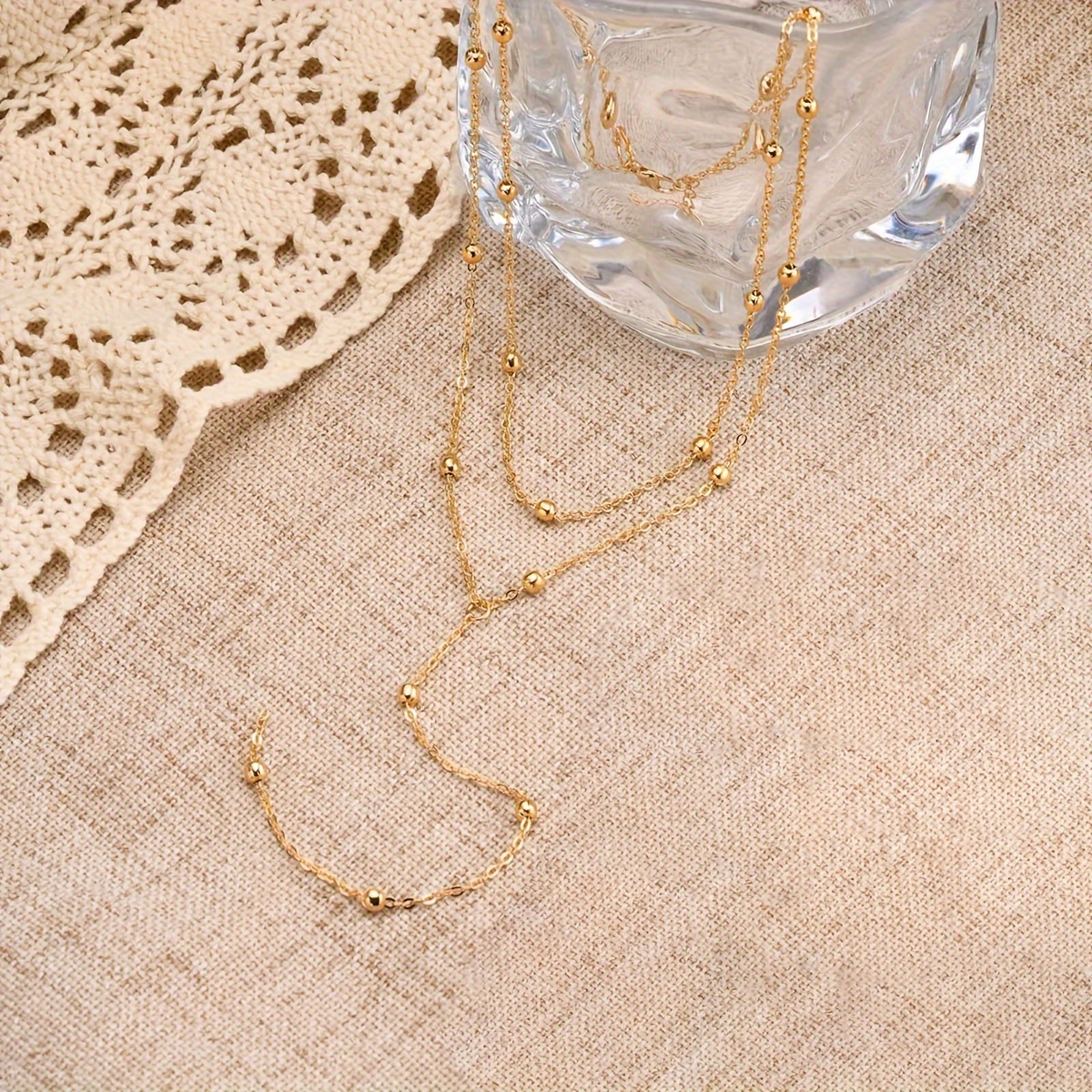 Stainless Steel Double Layer Y Shaped Round Ball Necklace