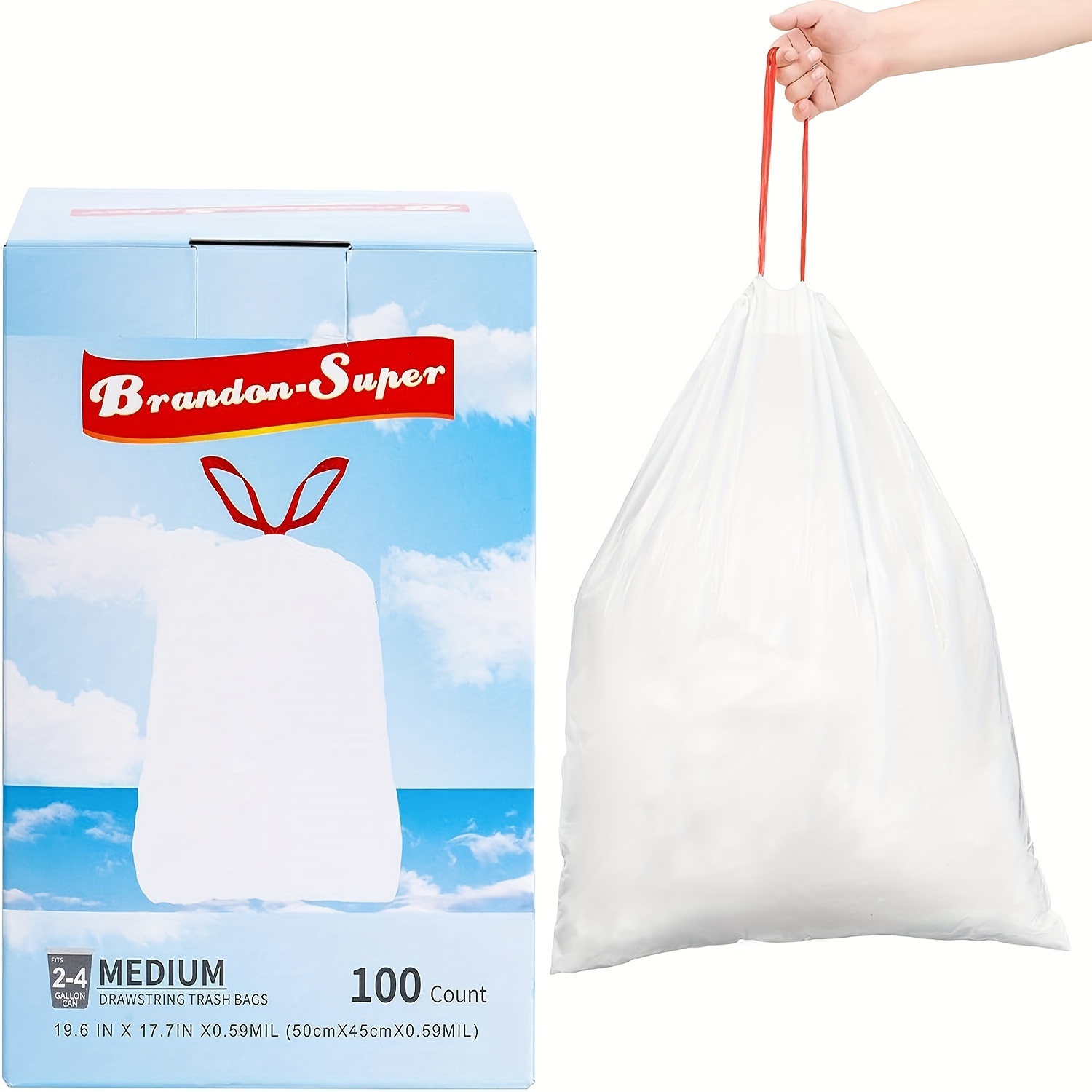 

Drawstring Trash Bags, 4 Gallon, Unscented, Bedroom, Bathroom, Office, Small Garbage Bag 100 Count