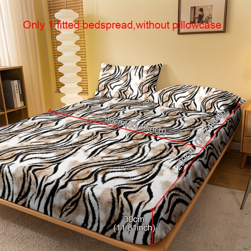 TEMU 1pc Easy Modern Velvet Pattern Printed Brushed Fitted Sheet, Soft And Comfortable, Breathable And Durable, With Deep Pockets, , Suitable For