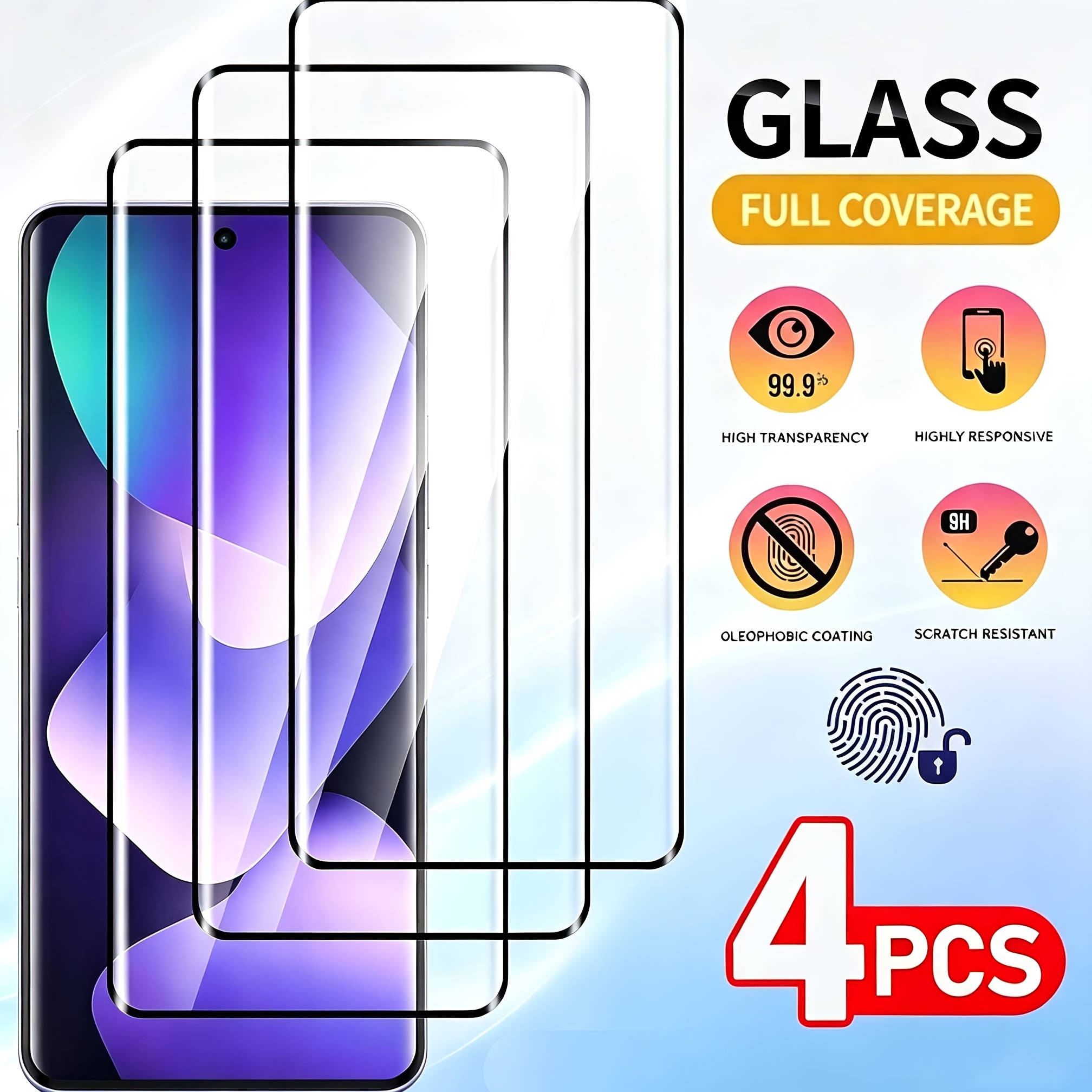 TEMU 4pcs Tempered Glass For Redmi Note 15 4g/5g/15 Pro/pro Plus/14 Pro/note 14 Pro Plus Curved Full Cover Screen Protector For Redmi Note 13 Pro 