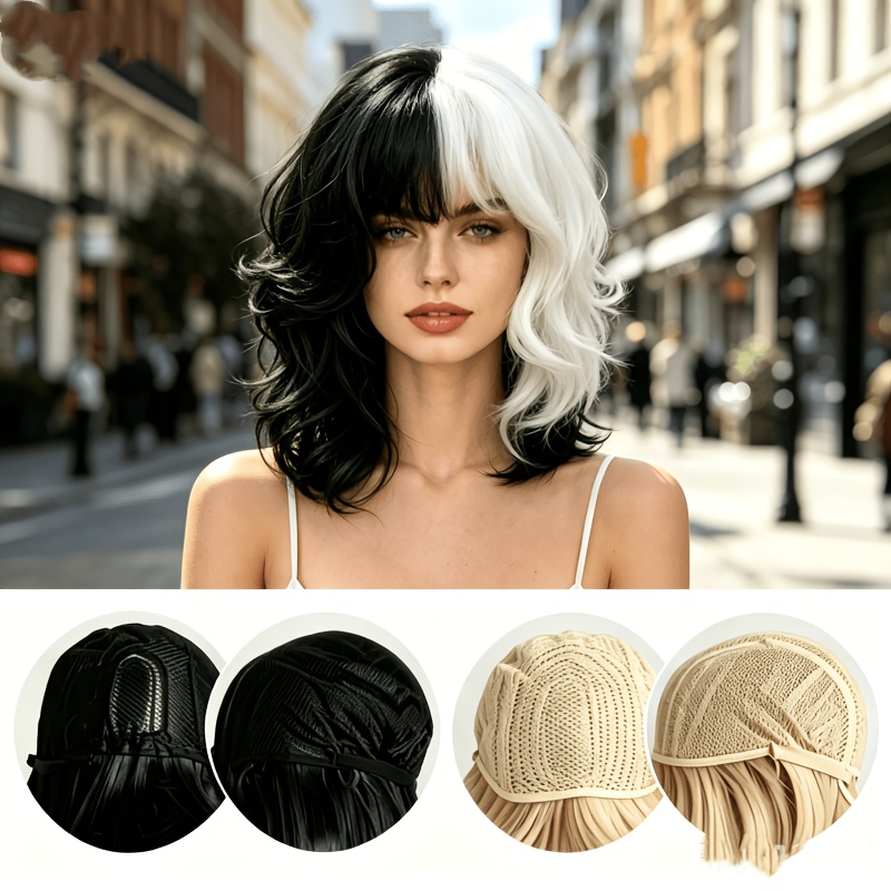 TEMU Peluca de Mopsta Color-Block de Moda para Mujer, Cabello de , Cosplay para en de Carnaval, Halloween, Navidad, , Fiestas Temáticas Casuales y