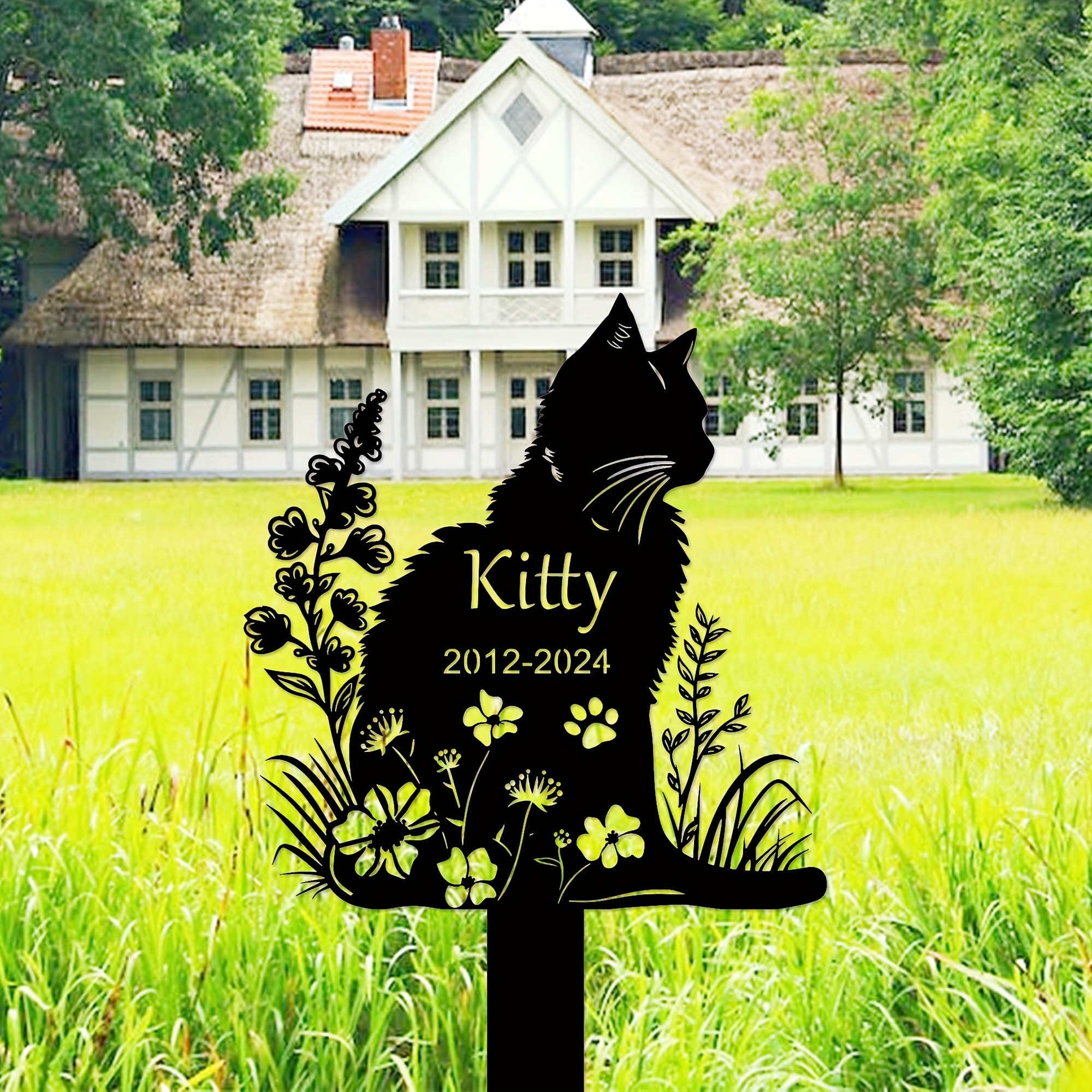 

1pc Personalized Metal Cat Grave Marker With - Custom "kitty" Memorial Stake For Garden Or Cemetery, Metal, No Power Needed, Easter Decor & Cat Lovers, Memorial Decorations For Graves