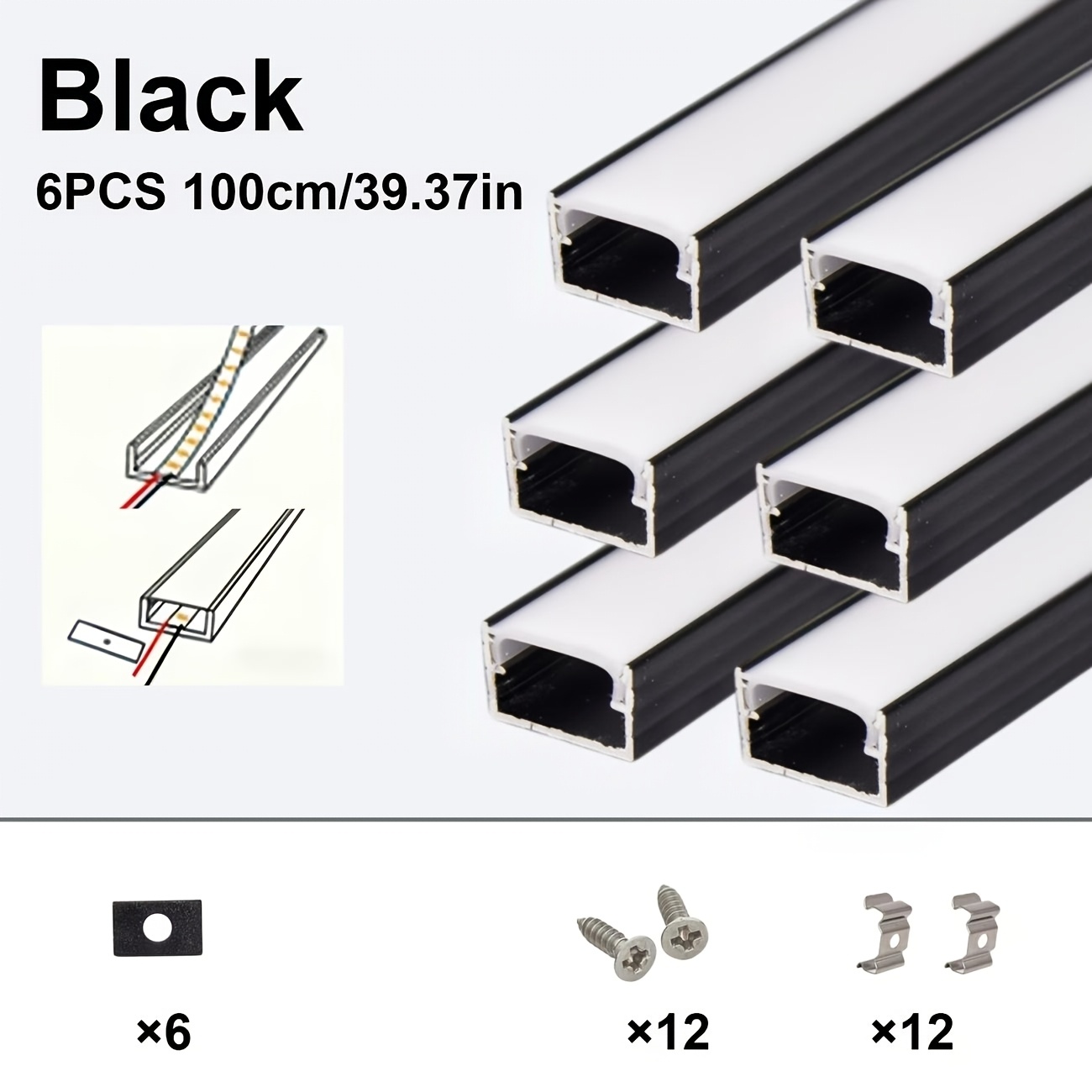 6pcs Linear LED Recessed Track Light Fixtures with Diffuser Covers