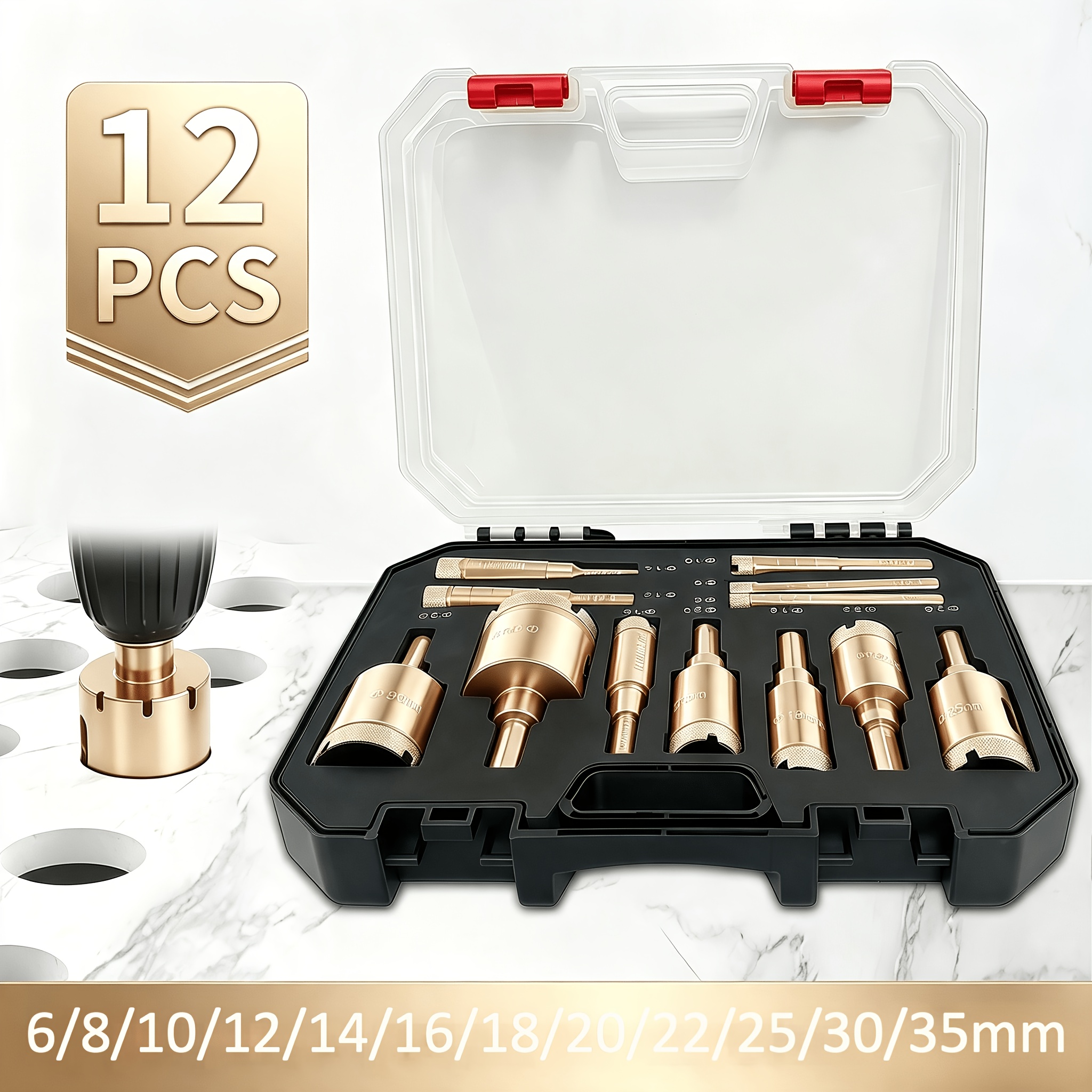Upgraded 12pcs Multifunctional Glass And Marble Hole Drill Bit Set, Wet/dry Diamond Hole Saws, Stone Reaming Bits-sharp, Wear-resistant, And Durable Cutting Drill Bit Set, 6mm- Drill Bits