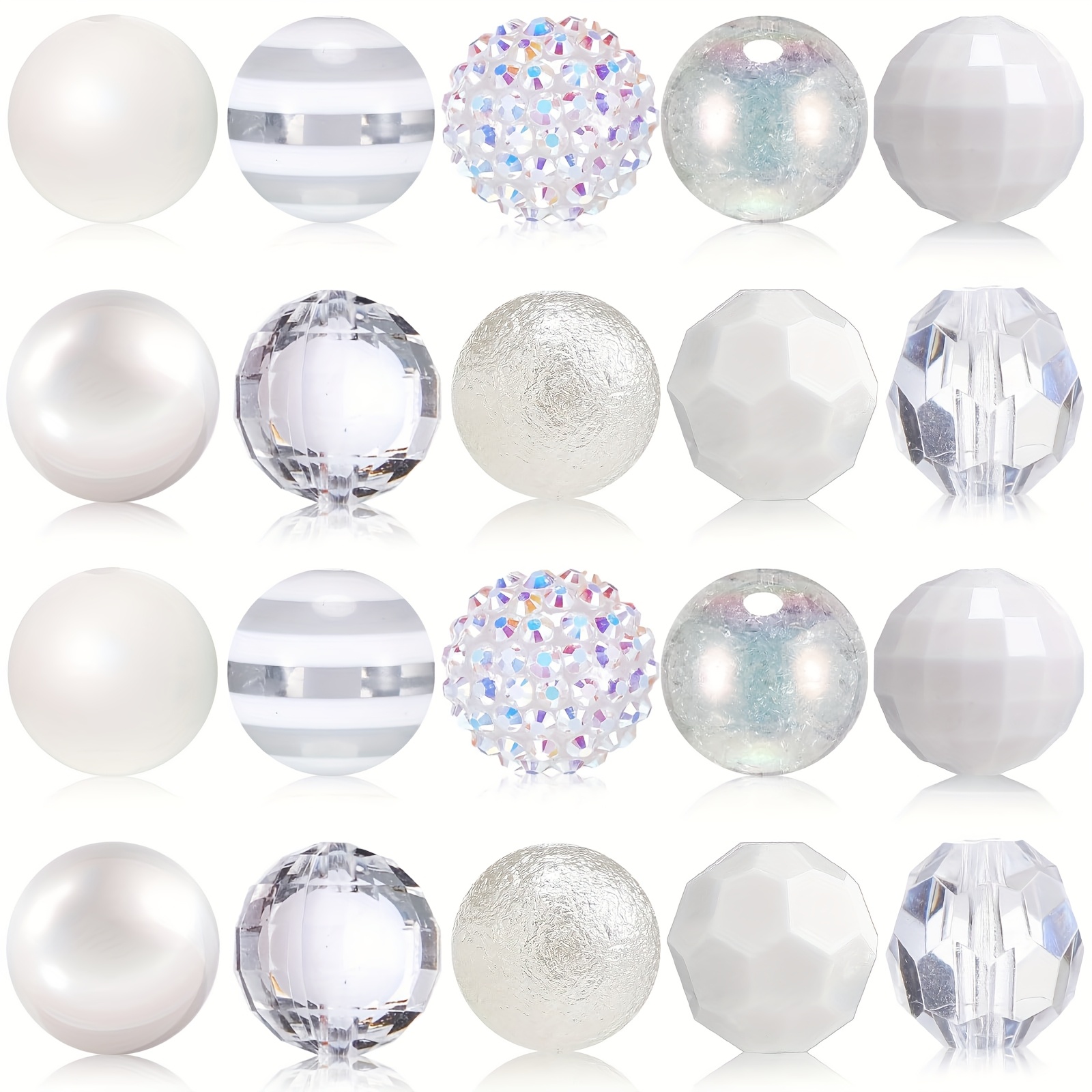 Image of 20pcs Vibrant Chunky Bubblegum Beads - Large, Glossy Acrylic Rhinestone Pearls In Assorted Colors & Patterns For Diy Crafts, Jewelry Making, Keychains & Pen Decorations, Charms For Jewelry Making