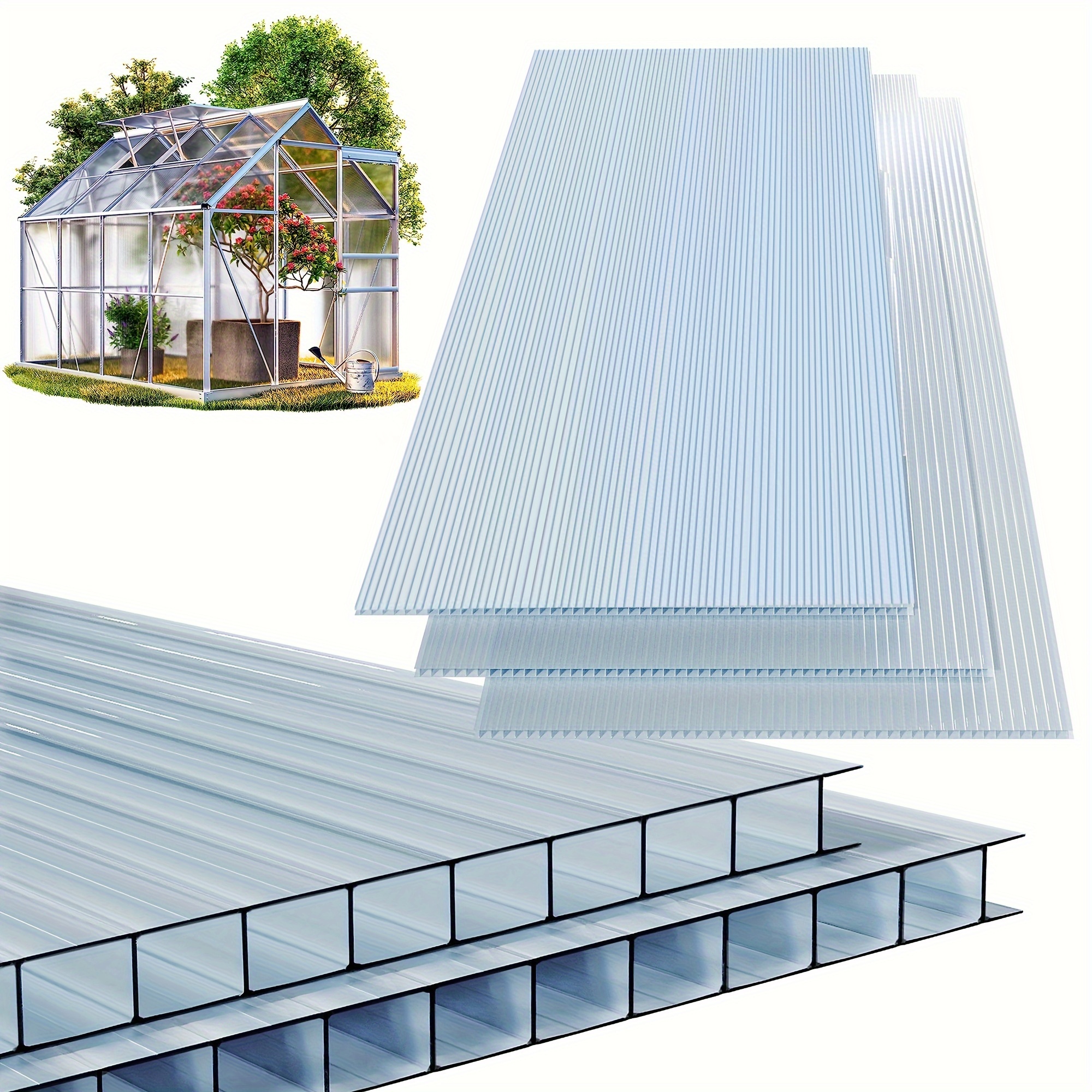 

2' X 4' Polycarbonate Greenhouse Panels, Twin-wall Polycarbonate Panels, Shatterproof, Uv , Waterproof And Reinforced Clear Sheets For Greenhouse