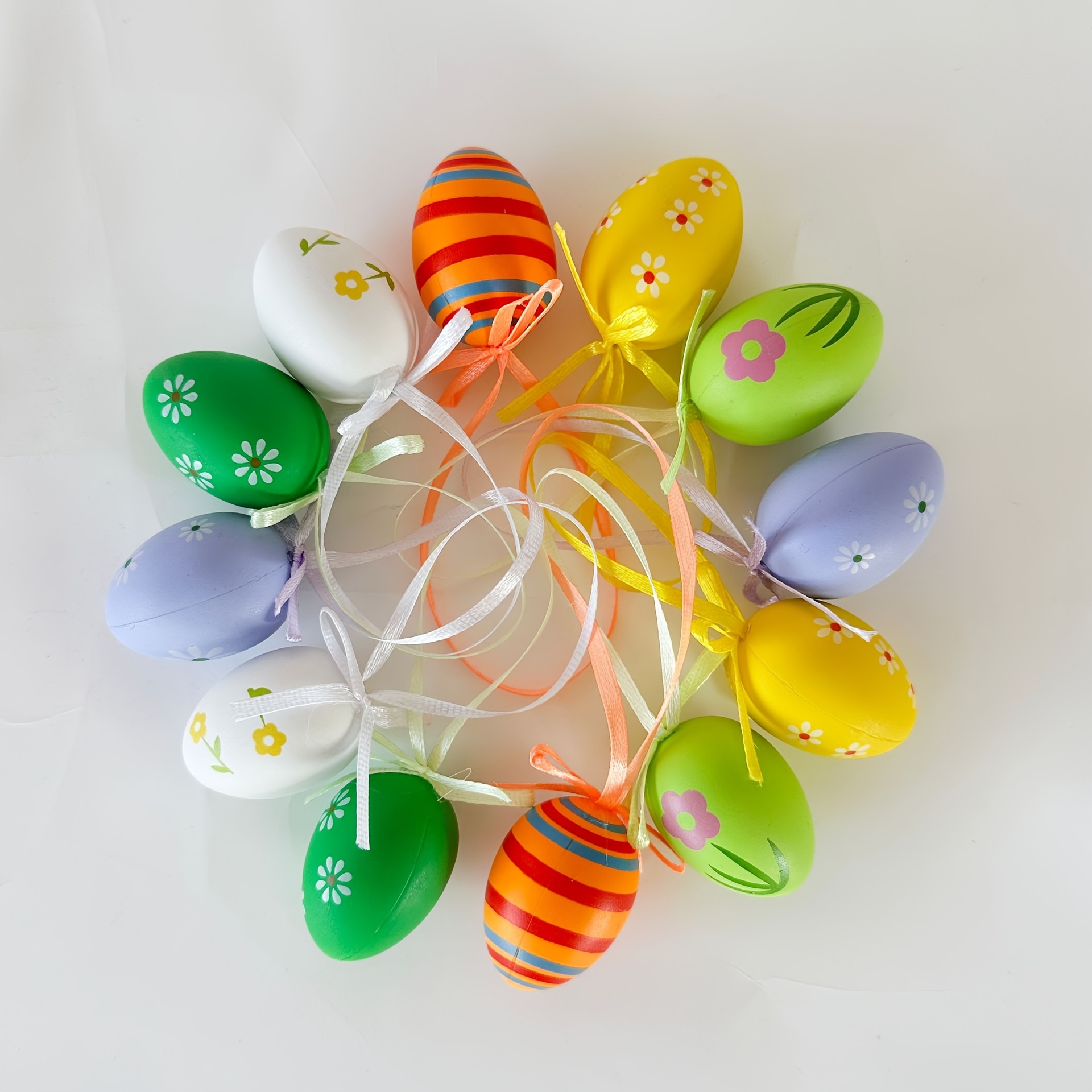 Image of 12pcs Decorative Easter Hanging Eggs Colorful Plastic Easter Eggs Hanging Tree Ornament Easter Decorations For Easter Party Favors Supplies