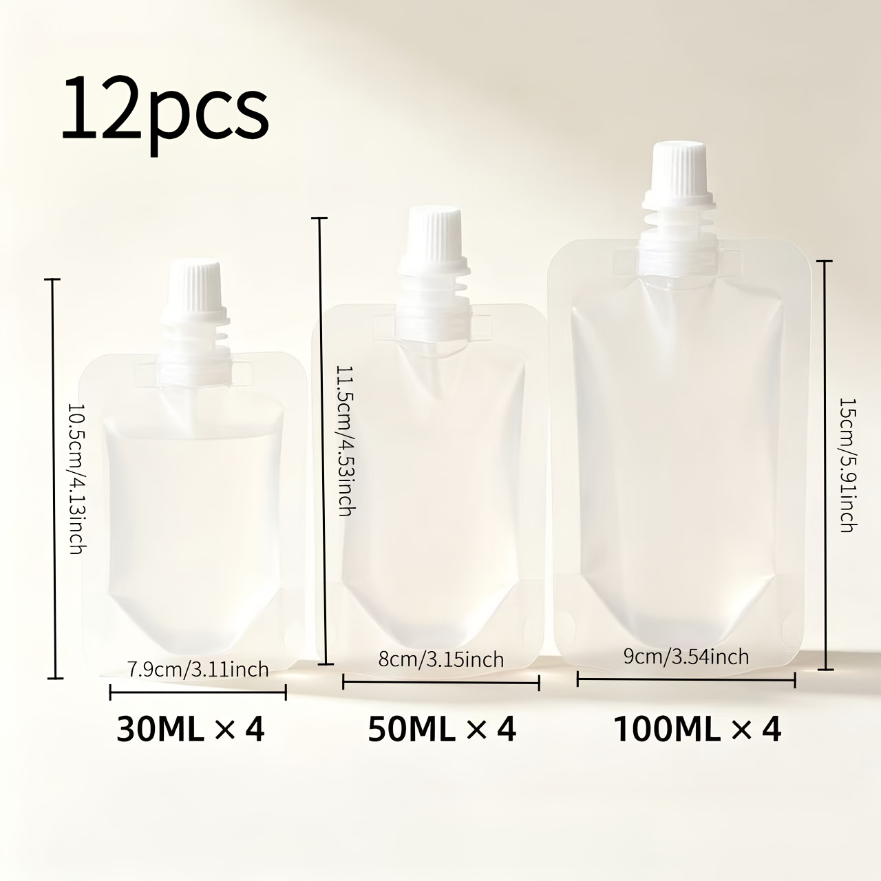 TEMU 12pcs Portable Cosmetic Storage Squeeze Bottle Set, Refillable Soft Bottles, Lotion Shampoo Liquid Travel Pouches, Skincare Portable Containers