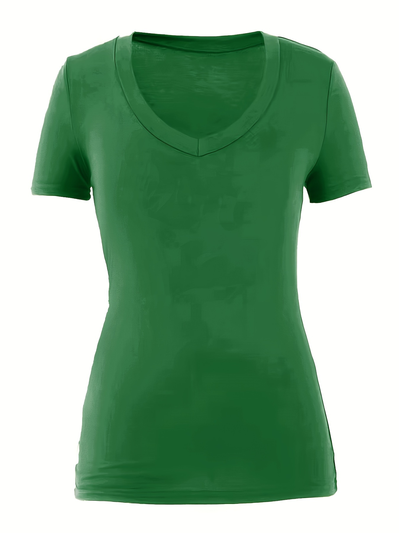 Plus Size Women's Vibrant Yellow Deep V-Neck Short Sleeve T-Shirt - Casual Stretchy Top, Machine Washable for Spring Summer Fall, Ladies T Shirts