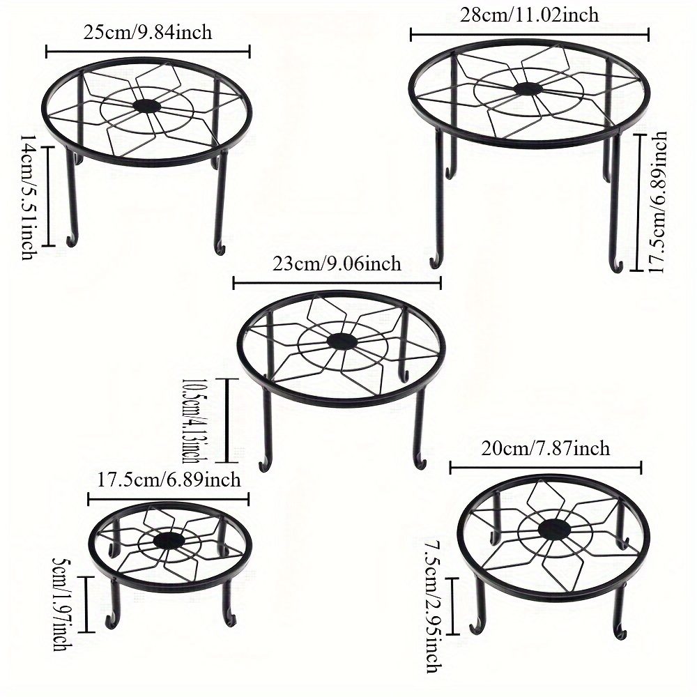 TEMU 5/4/3pcs Set, Black Metal Plant Stand, Suitable For Outdoor & Indoor Plants, Heavy-duty Planter Stand, Can Hold Plants, Rust-proof Iron Circular