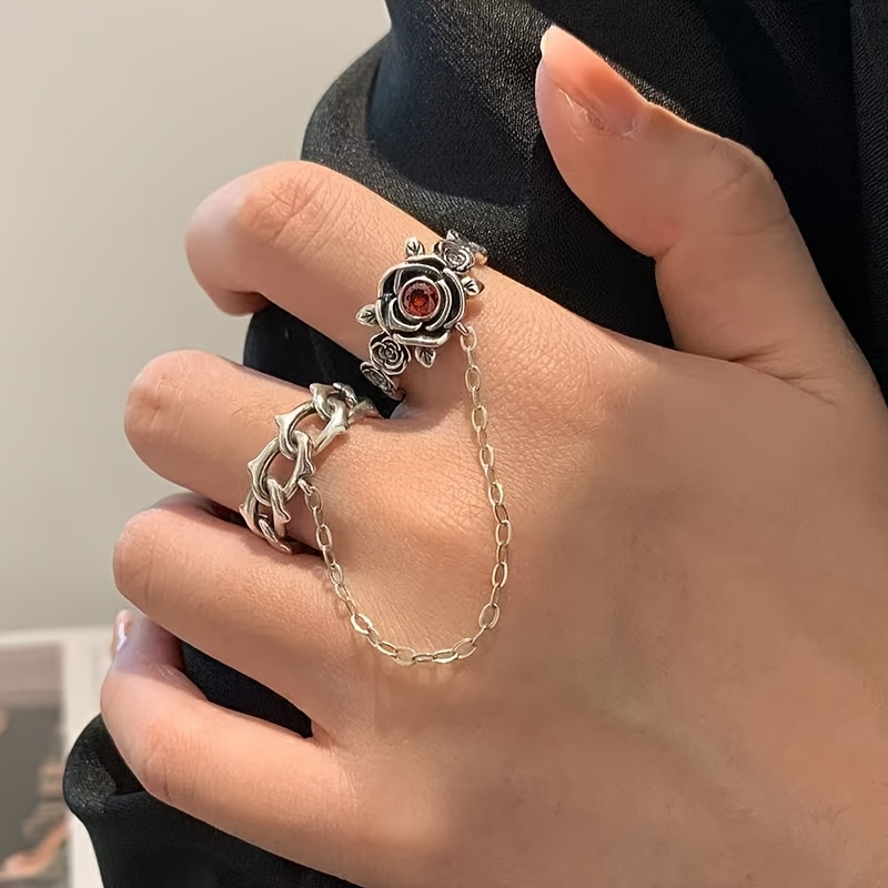 TEMU Western Style Vintage Red Zirconia Rose Chain Women's Individual Niche Design Light Luxury Band