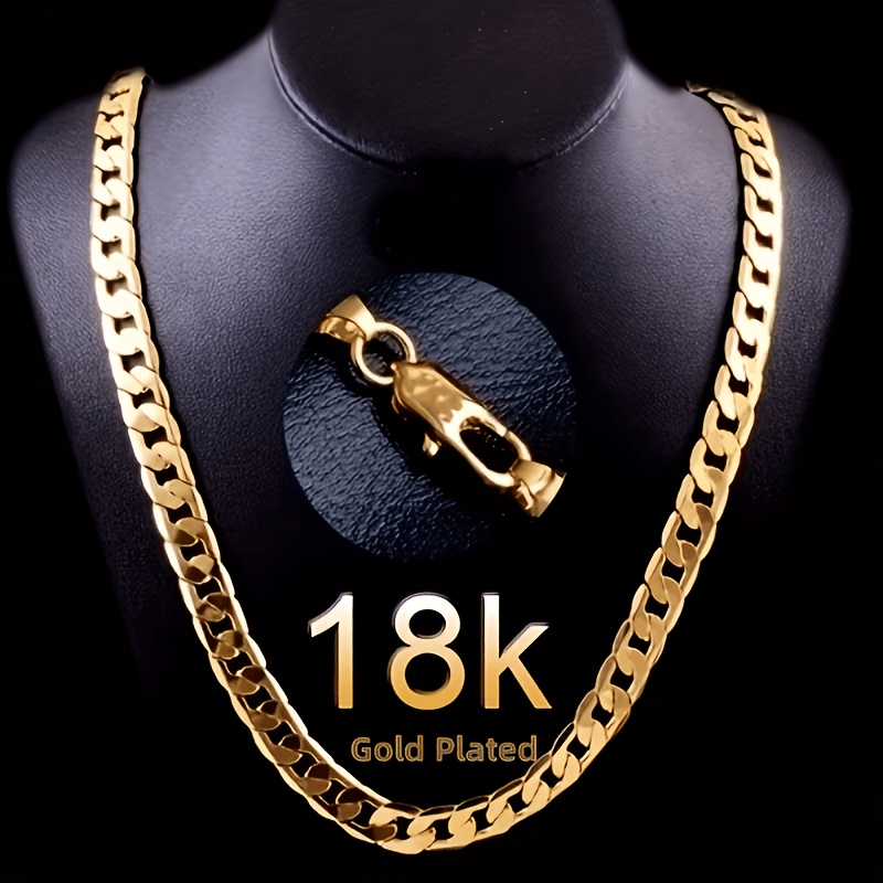TEMU Collier Chaîne Cubaine Plaqué Or 18K - /24 Pouces, Design Chaîne Interconnectée Lourde, Collier Luxueux pour Hommes et Femmes, Bijoux Plaqué Or