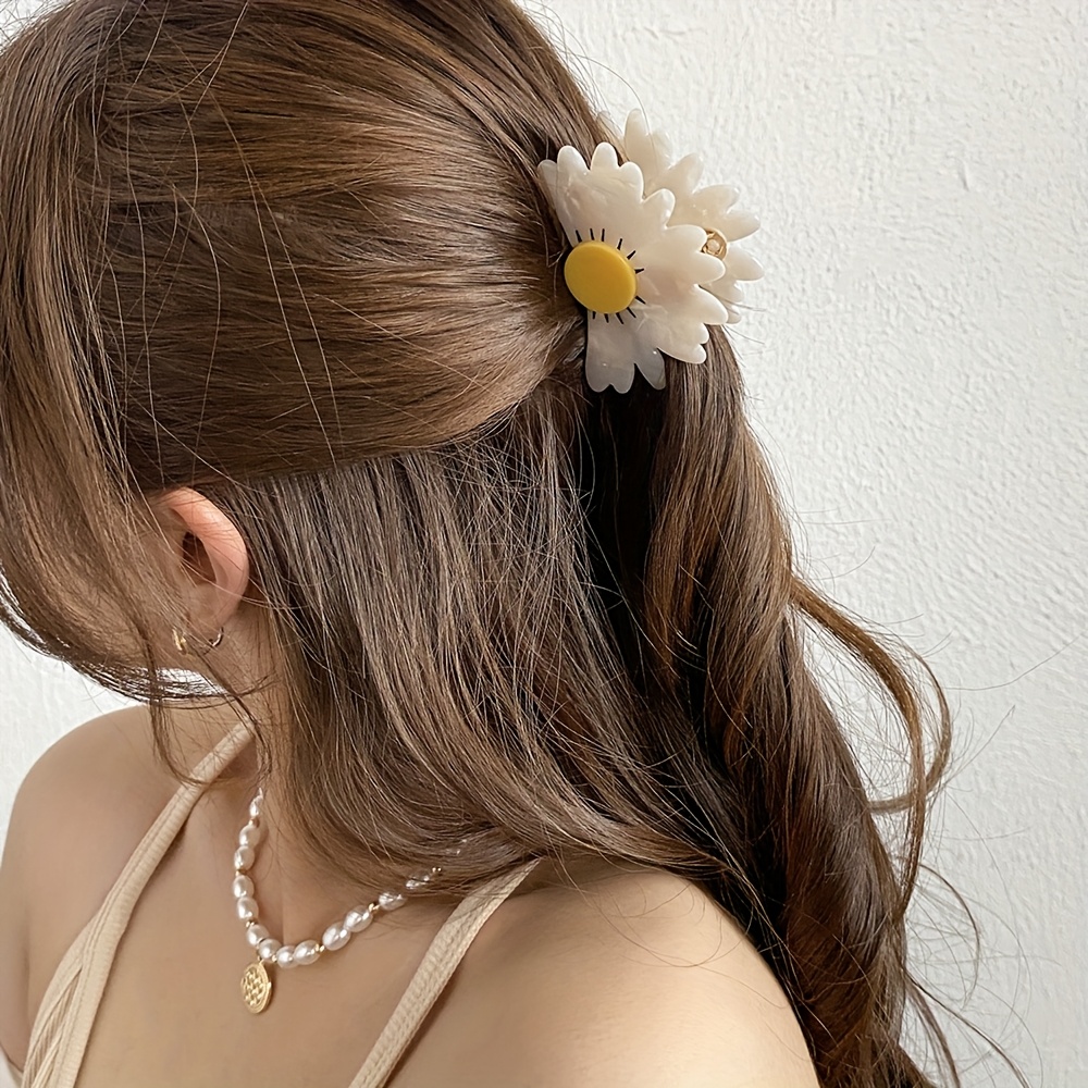 sweet acetate cute half round daisy flower hair claw clip  display picture 3