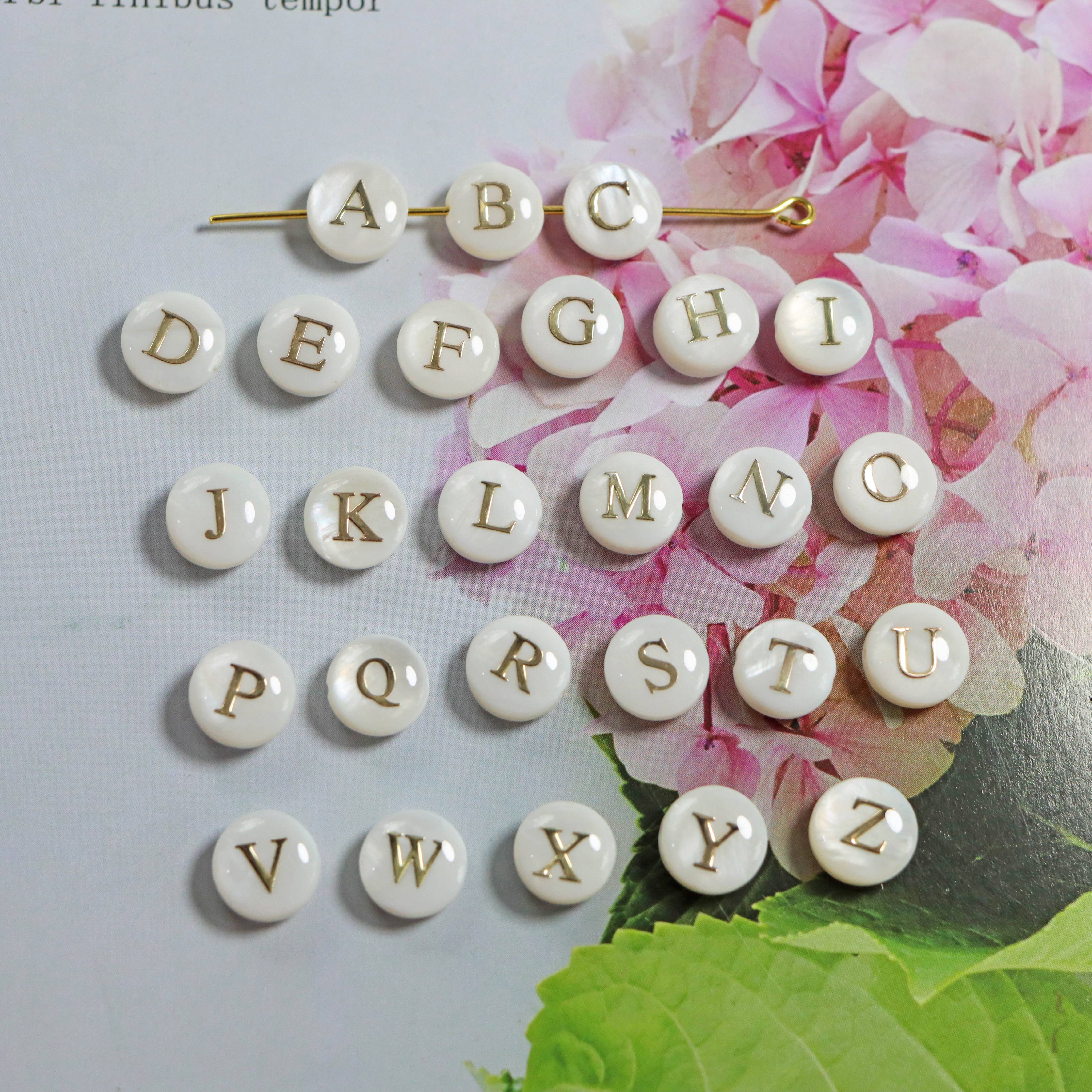 

Natural Shell Letter Beads 26pcs, Round Double-sided Alphabet Spacer Beads For Making, Necklace Pendants, And Crafting Accessories With Direct Hole