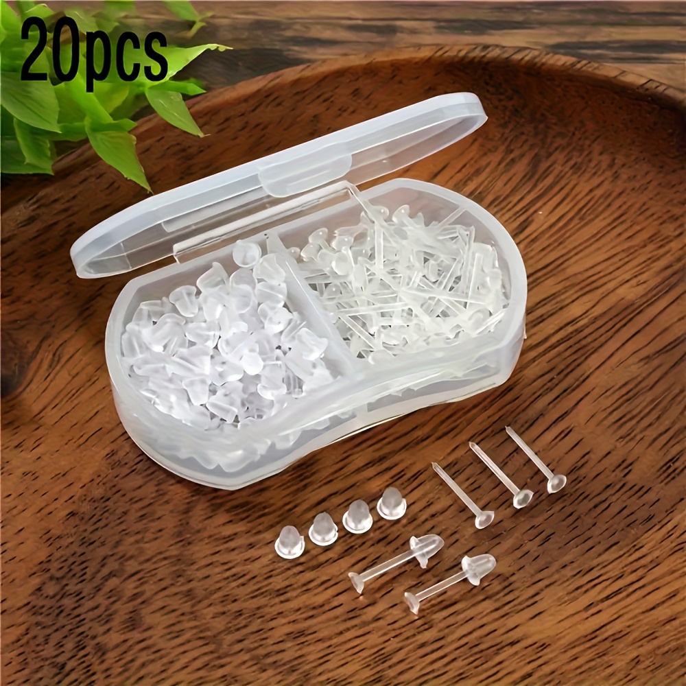TEMU 20pcs Acrylic Ear Studs Earrings, Fashionable Minimalist Anti-allergy Transparent Ear Hole Invisible Anti-blocking Design Ear Studs Ear Sticks