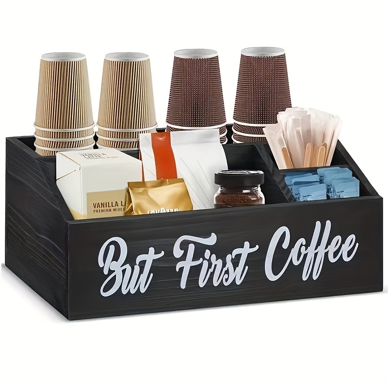 

1pc Support à café en bois rustique et porte-condiments, étagère de rangement pour café pour l'organisation et la décoration de la maison et du bureau, style classique