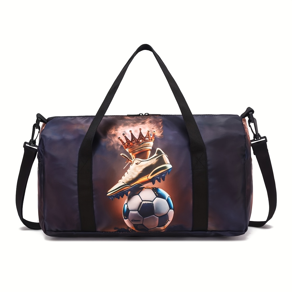 Image of Soccer Print Travel Bag, Durable Creative Luggage Bag, Large Capacity Training Sports Shoulder Bag, Unisex Storage Bag, 2 Colors
