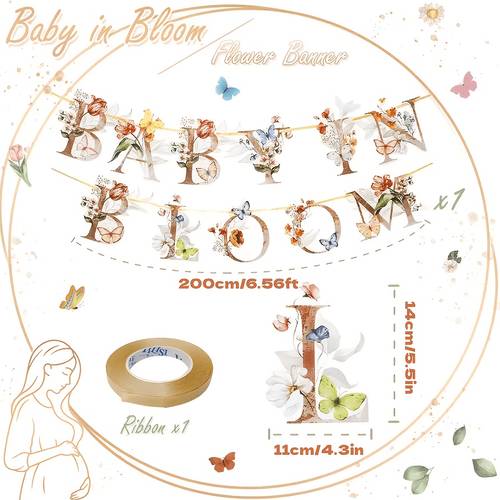 baby in baby shower banner and butterflies party garland suitable for baby shower signage bohemian style floral welcome baby shower wreath decor floral theme paper triangular flags