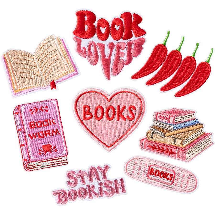 

J.carp 8pcs Vibrant Book-themed Iron-on Patches, Pink & , Embroidered Appliques For Diy Crafts - Ideal Gifts For , Women & Girls - Clothes, Backpacks, Hats, Jeans,