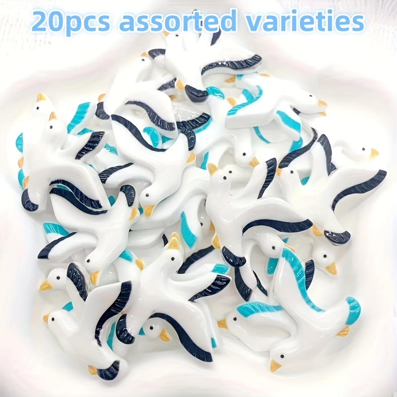 Image of 20pcs Random Colors Resin Seagull Ornaments - Handmade Decor, With White And Black Accents And Wings, For Jewelry Making, Shoe Additions, Party Decorations Bead Assortments