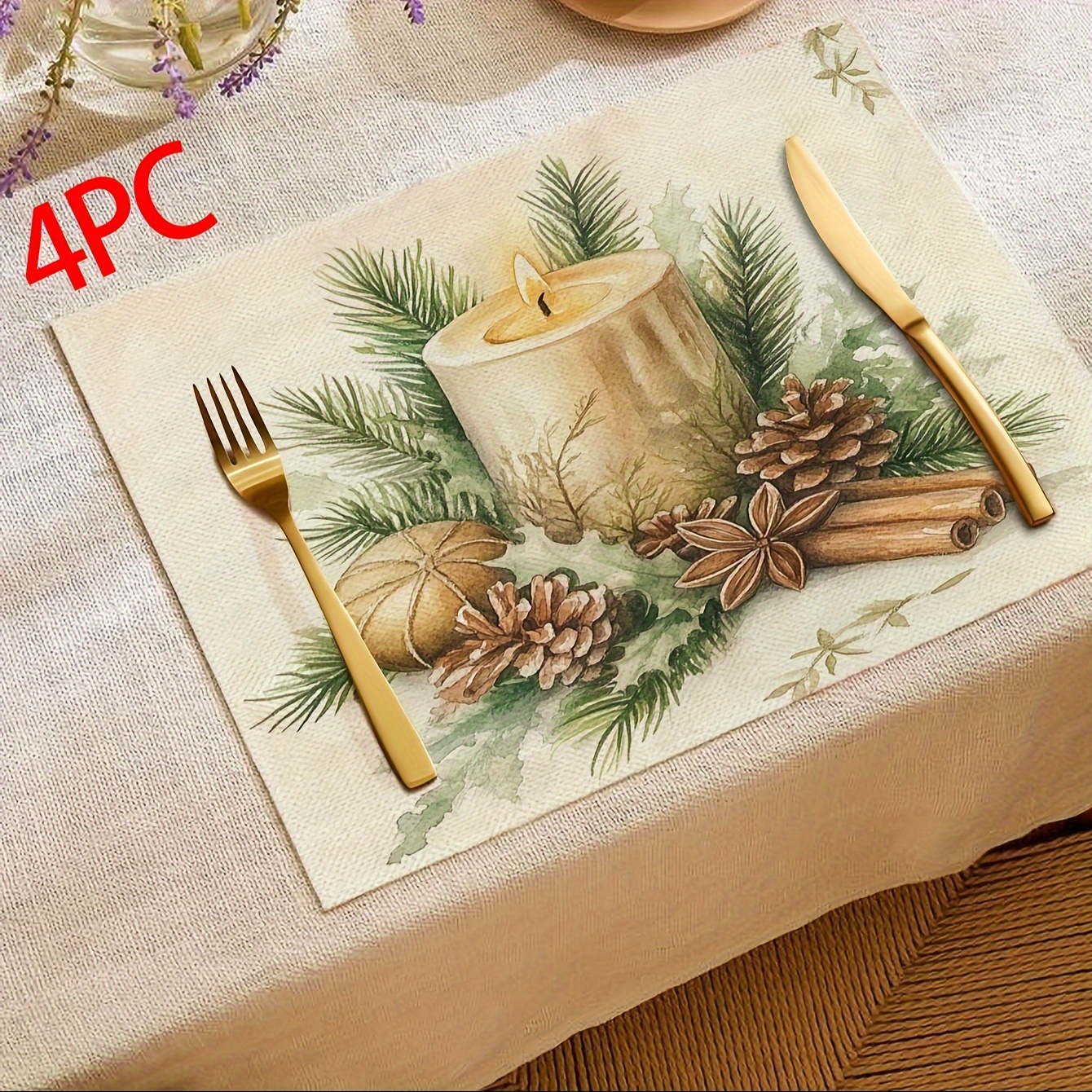 

Set Of 4 Christmas Placemats - Table , Washable, Stain-, And To Dining For Table Decor, 12x18