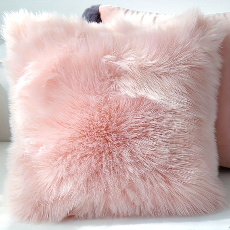 

1pc Pink Fur Cushion Cover, 43x43cm (16.9x16.9 Inches), Cozy Fluffy Pillowcase For Sofa, Chair, Bedroom Decor, Square Plush Pillow Cover, Rustic Cabin Style Decor (insert Not Included)