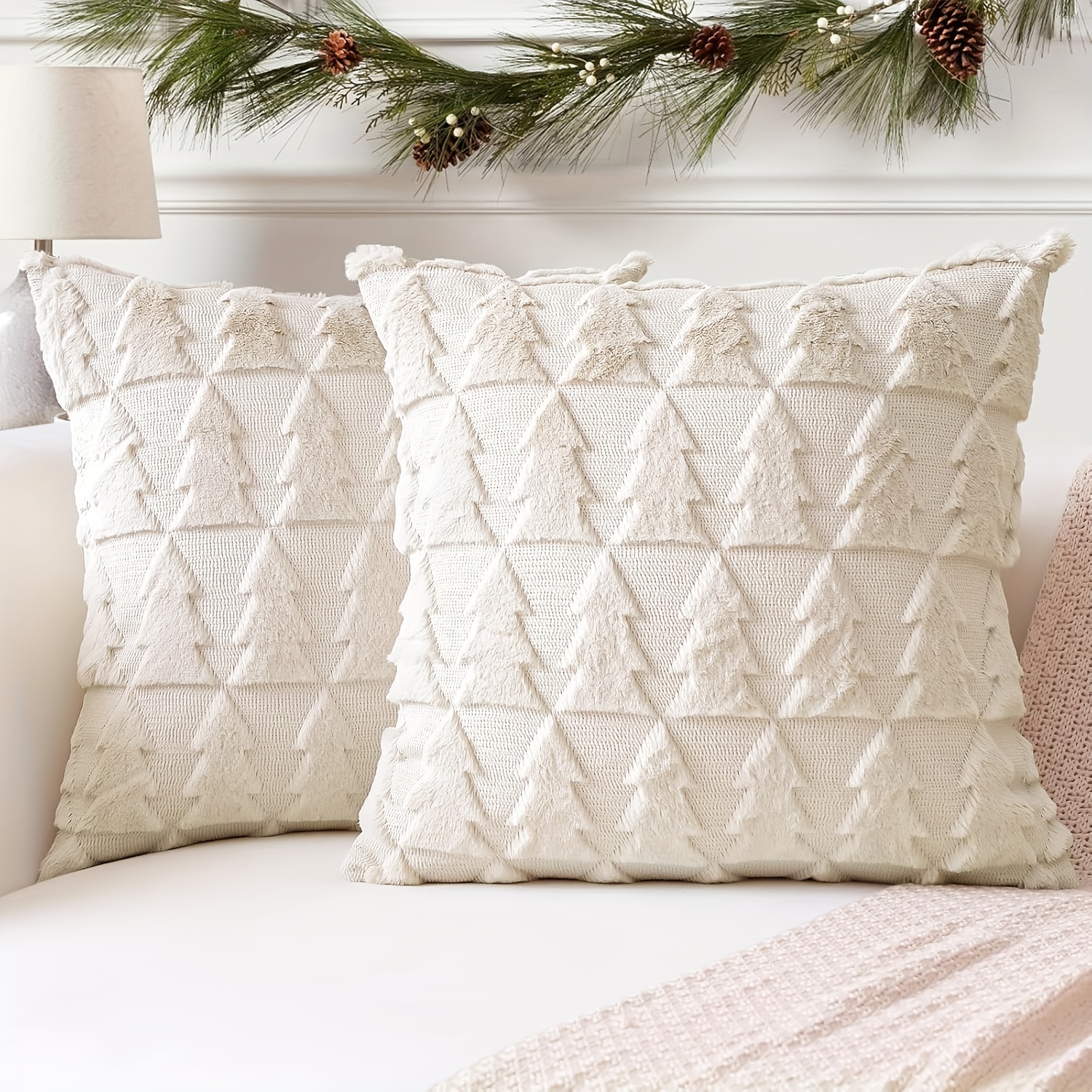 TEMU 2pcs Christmas Throw Pillow Covers, 18x18 Inch, Soft Plush Christmas Tree Pillowcase, Suitable For Living Room, Bedroom, Sofa Bed, Christmas,