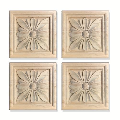 4pcs solid wood carved square decal hardwood rubber wood three dimensional lattice pattern unpainted decorative furniture wardrobe door multiple sizes 6cm2 36in 8cm3 15in 10cm