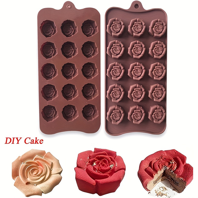 

1pc, 3d Rose Flower Silicone Molds, 15-cavity, Diy Mini Cake, Candy, Jelly, Ice Cube, Chocolate, Mousse Baking Tray, Flexible And Non-stick Kitchen Molds For Desserts