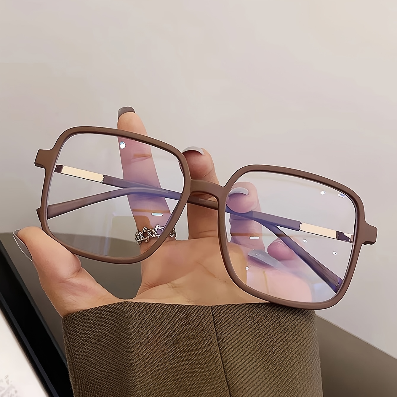Image of 1 Pair Of Women's/men's Geometric Retro Fashion Plain Glasses Suitable For Decoration And Gifts For , Daily Leisure, Suitable For Any Face Shape, Back-to-, Versatile, High-end